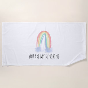 Serviette De Plage You are my sunshine watercolor painted rainbow