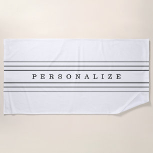 Serviette De Plage Your Custom Text & Modern Stripes Black & White