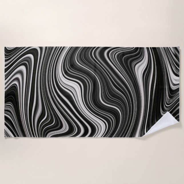 Serviette De Plage Zèbre noir et blanc Wavy Abstraction (Devant)