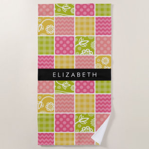 Serviette De Plage Zigzag, Chevron, Pois, En vichy, Votre Nom