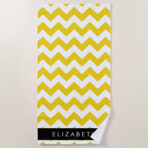 Serviette De Plage Zigzag Jaune, Chevron Jaune, Votre Nom