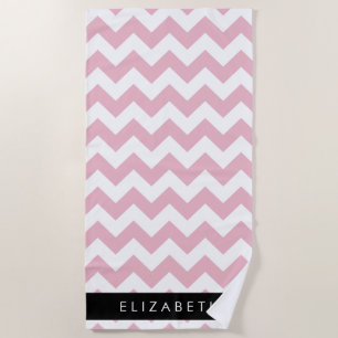 Serviette De Plage Zigzag Rose, Chevron Rose, Motif Vague, Votre Nom