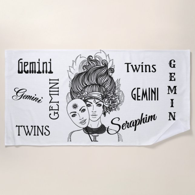 Serviette De Plage Zodiac Masqué Gemini personnelle (Devant)