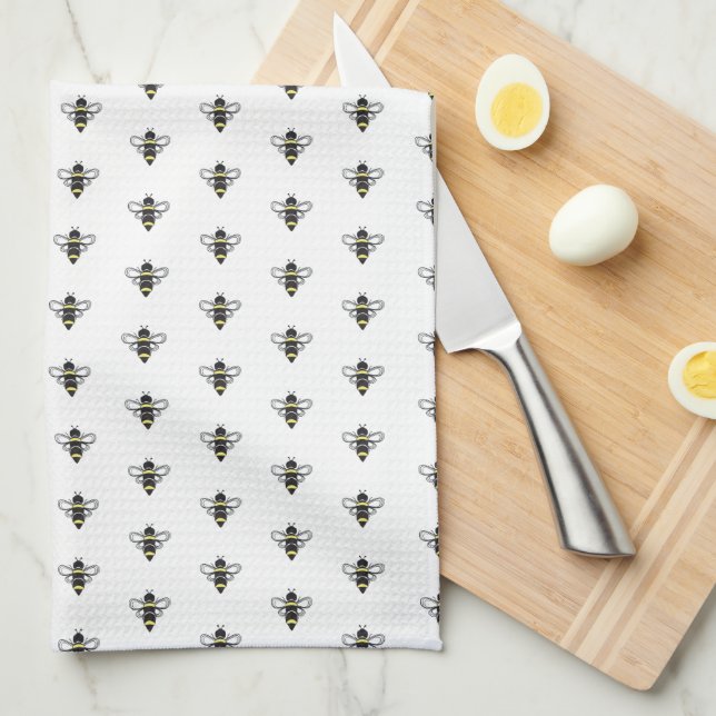Serviette de thé à bulle noire et jaune (Quart Plié)