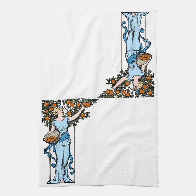 Serviette de thé à la cueillette d'oranges par un  (Vertical)