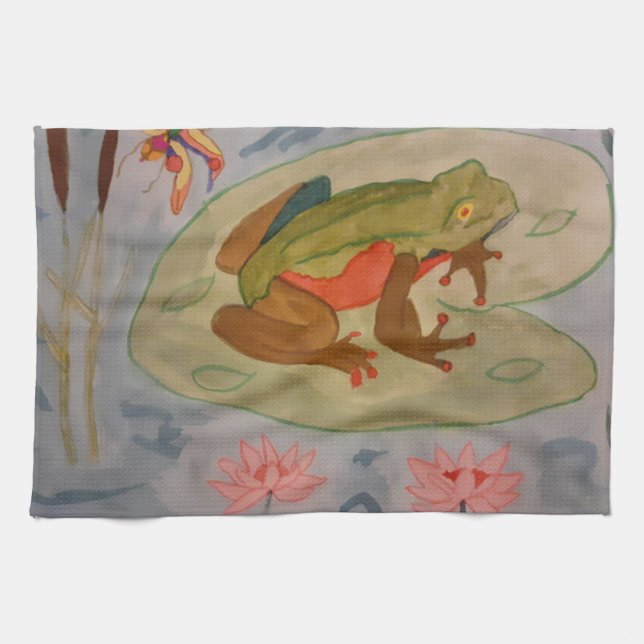Serviette de thé à l'étang d'été Grenouille (Horizontal)