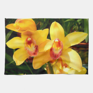 Serviette de thé à l'orchidée jaune Cymbidium