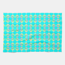 Serviette de thé abstraite orange vif, verte et bl