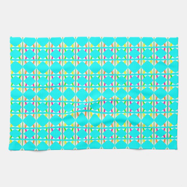 Serviette de thé abstraite orange vif, verte et bl (Horizontal)