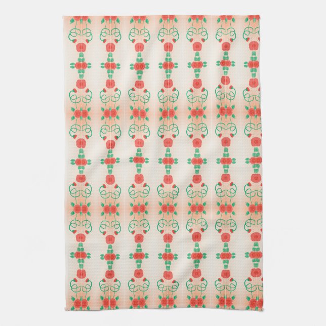 Serviette de thé au design floral rouge (Vertical)