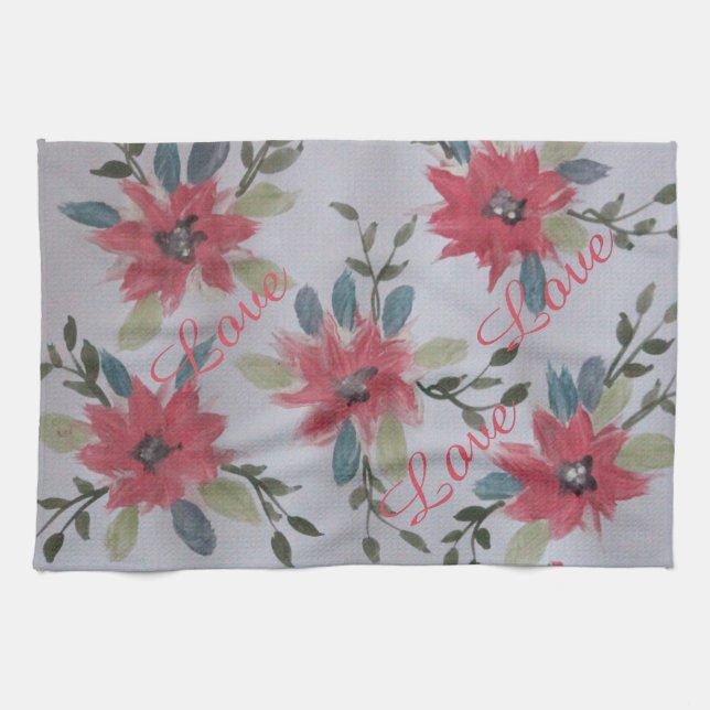 Serviette de thé aux fleurs de corail (Horizontal)