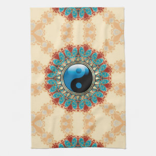 Serviette de thé bleue de fleur d'âge de YinYang