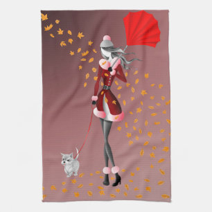 Serviette de thé Chien & Dame Feuilles d'automne r