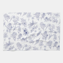 Serviette de thé classique bleue et blanche floral