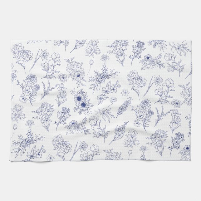 Serviette de thé classique bleue et blanche floral (Horizontal)