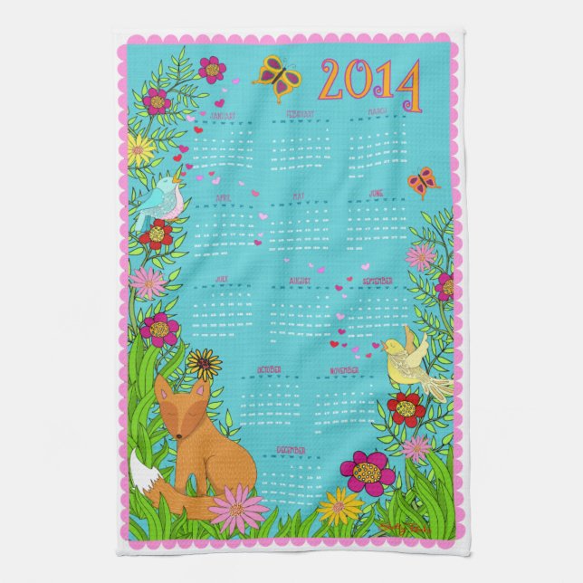 Serviette de thé de 2014 calendriers - Fox dans le (Vertical)