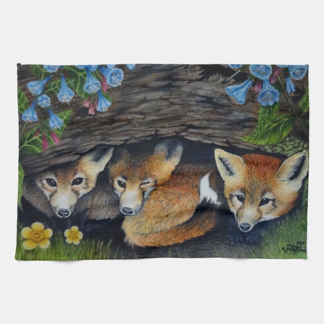 Serviette de thé de chiots de Fox (Horizontal)