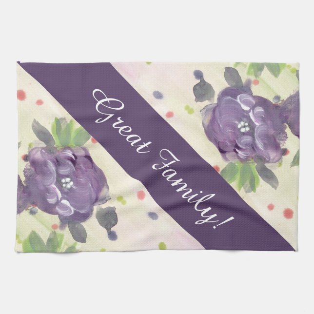 Serviette de thé en coton fleuri violet (Horizontal)