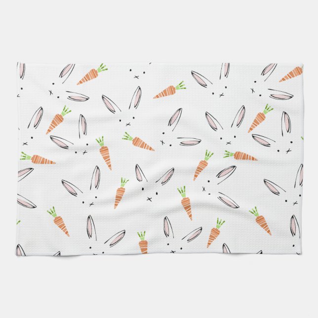 Serviette de thé en lapin et en carotte (Horizontal)