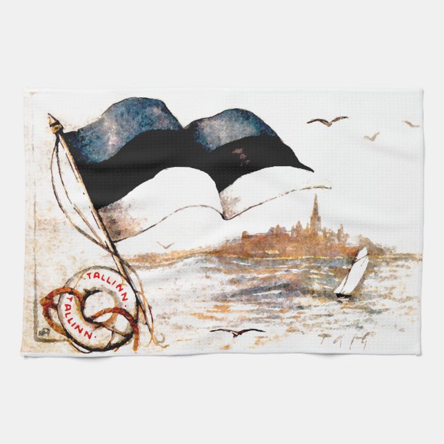 Serviette de thé estonienne de drapeau (Horizontal)