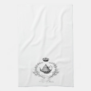 Serviette de thé française vintage de théière