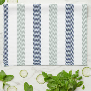 Serviette de thé marine et sage Green Herringbone