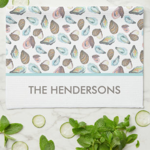 Serviette de thé personnalisée aux huîtres, nom de