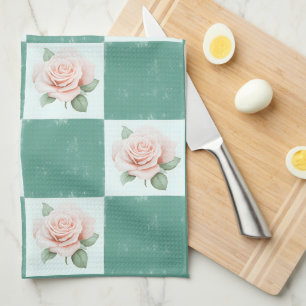 Serviette de thé Rose vert À damiers de style vint