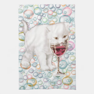 Serviette de thé savonneuse de chaton de buveur d