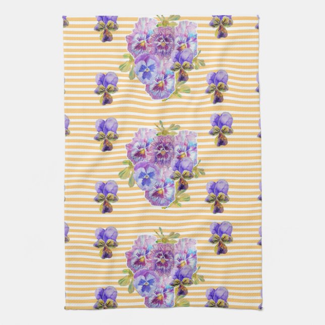 Serviette de thé Shabby Chic Jaune Pansy Floral (Vertical)