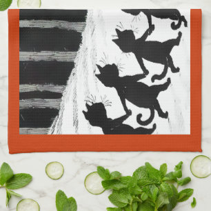 Serviette de thé vintage de lune de chat noir de