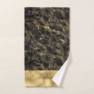 Serviette de toilette à monogramme en marbre noir 