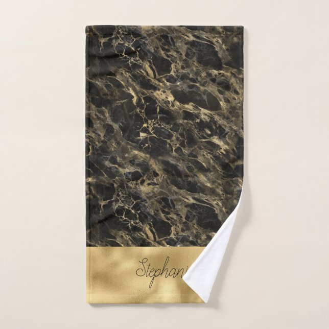 Serviette de toilette à monogramme en marbre noir  (Serviette à main)