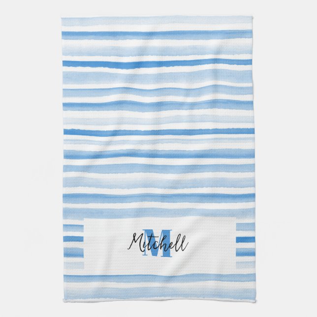 Serviette de vaisselle aquarelle bleue PERSONNALIS (Vertical)