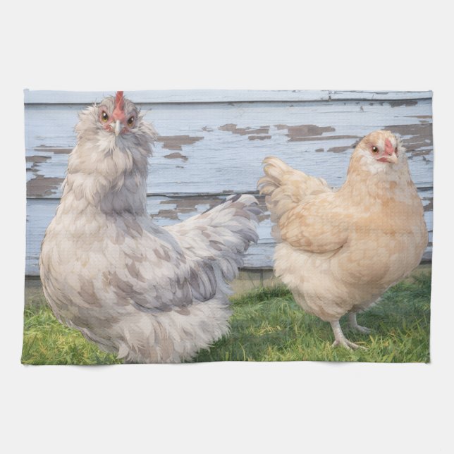 Serviette Deux Poules Fermette  (Horizontal)