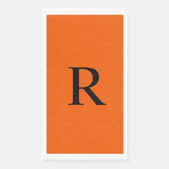 Serviette d'hôte en papier monogramme orange et no (Devant)