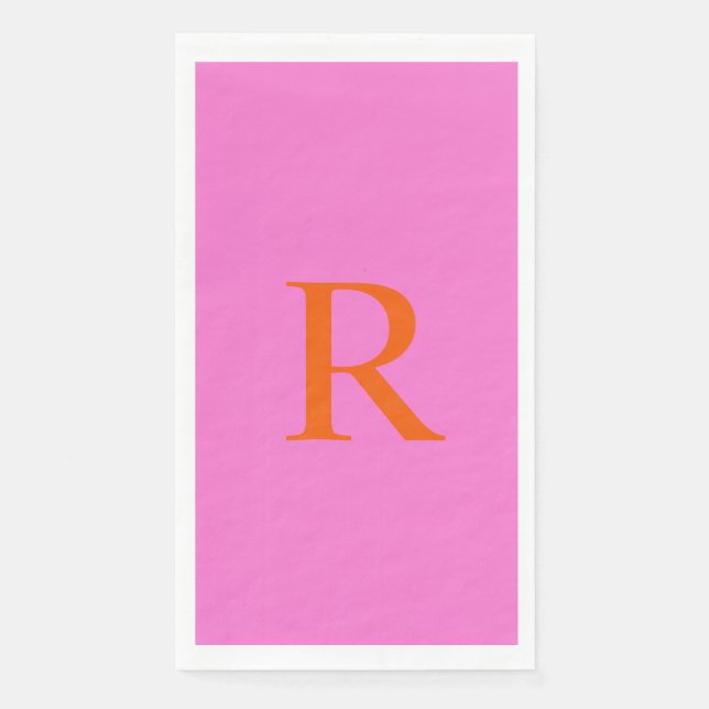 Serviette d'hôte en papier monogramme rose et oran (Devant)