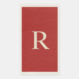Serviette d'hôte en papier monogramme rouge et crè