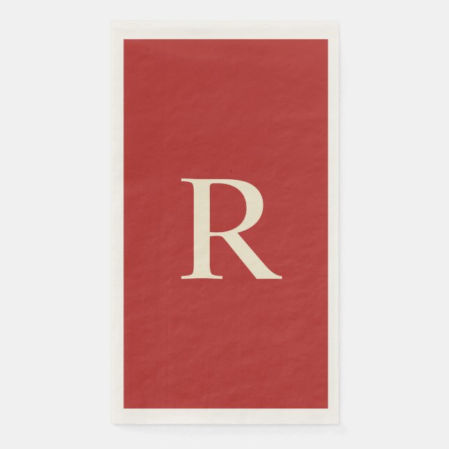 Serviette d'hôte en papier monogramme rouge et crè (Devant)
