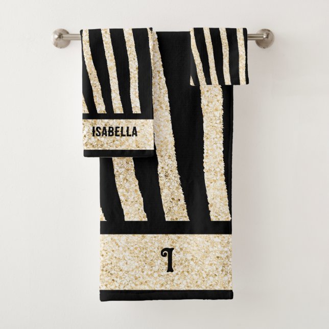Serviette d'impression Zebra noir et or (En situation)