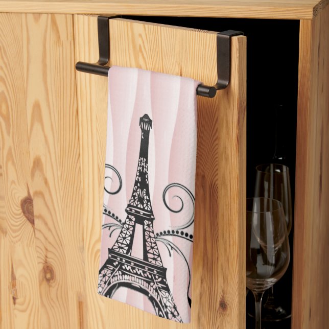 Serviette Eiffel rose Flourish Serviette de cuisin (Pliage en tiers)