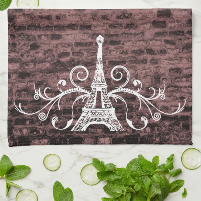 Serviette Eiffel Rose Serviette de cuisine Grunge (Plié)