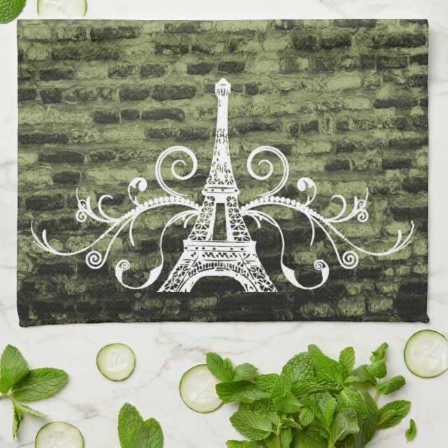 Serviette Eiffel Verte Serviette de cuisine Grunge (Plié)