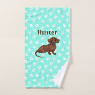 Serviette Empreinte de patte en Dachshund bleu et 