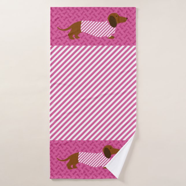 Serviette en Dachshund rose et blanc (Serviette de bain)