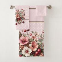 Serviette en fleurs cerise