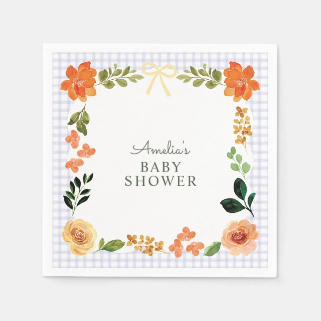 Serviette En Papier 005 Iris Lavande Fleur Gingham Baby Shower (Devant)