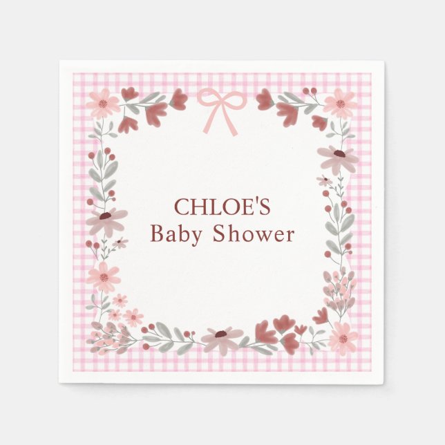 Serviette En Papier 009 Rubarbe Rose Fleur Sauvage Arc Gingham Douceur (Devant)