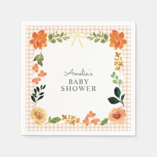 Serviette En Papier 014 Latte Tan Floral Gingham Baby Shower
