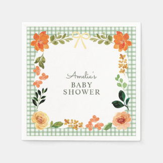 Serviette En Papier 019 Forest Green Floral Gingham Baby Shower
